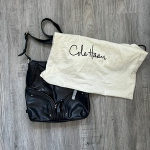 Cole Haan Black Leather Crossbody Shoulder Bag with Gold Hardware - Picture 3 of 12